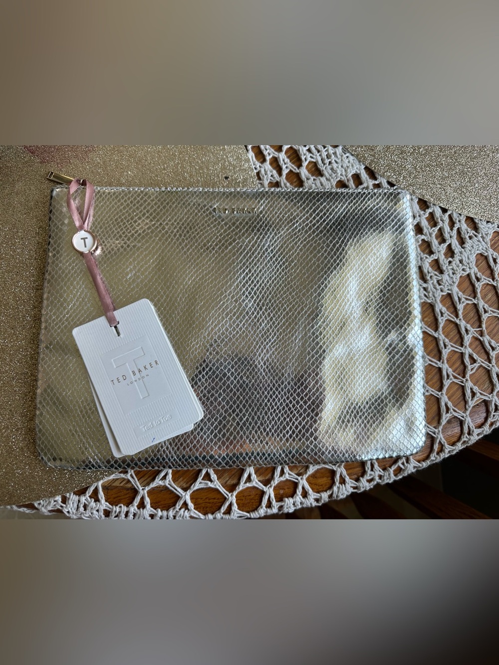 Ted Baker London Silver Metallic Snake-Effect Clutch